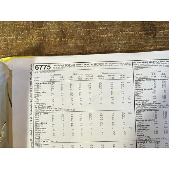 McCalls Sewing Pattern 6775 Medieval Magic Cosplay Costume Medium 34-36 UNCUT - Picture 3 of 3